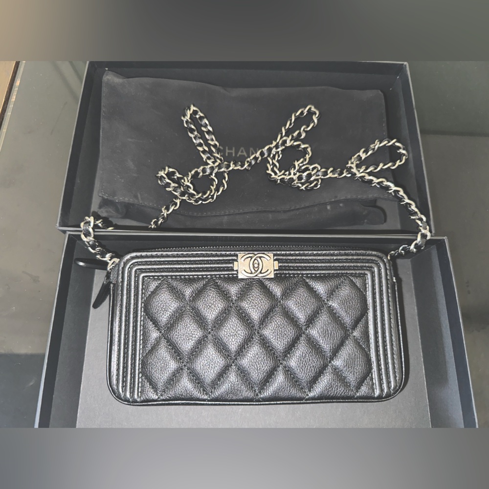 Chanel LeBoy Double zip clutch w/chain